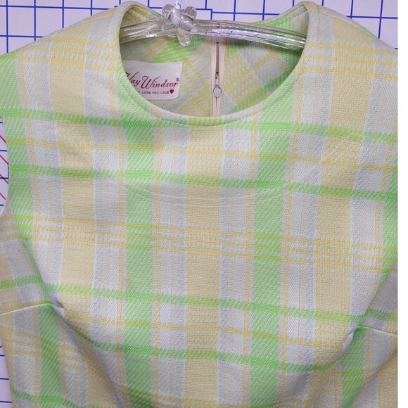 Kay Windsor Vintage 60s Green Plaid Wiggle Sheath‎ Dress Retro Mod Bold Style - Picture 6 of 12